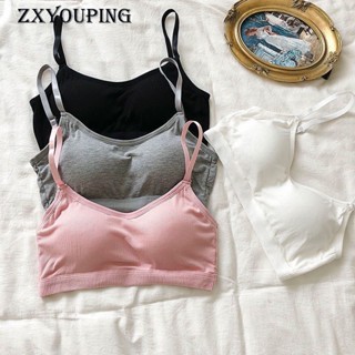 Zxyouping สปอร์ตบรา ผ้าฝ้าย เซ็กซี่ ดันทรง สายรัดปรับได้ สวยงาม ด้านหลังไม่มีแหวนเหล็ก ด้ายด้านบน