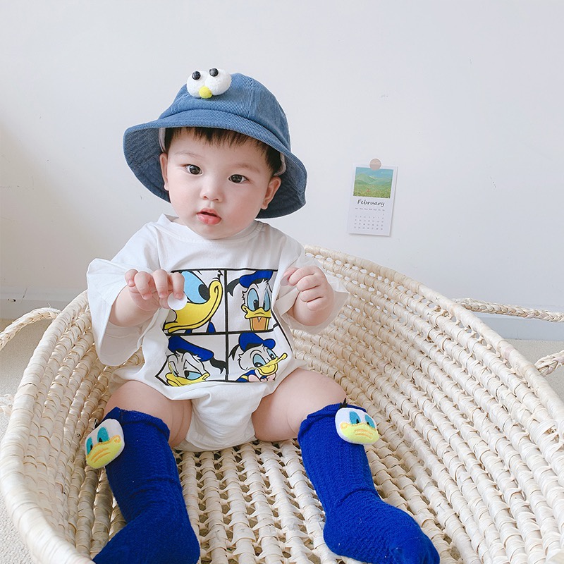 ชุดเด็กสไตล์เกาหลีทารกแรกเกิด ชุดรอมเปอร์ ผ้าฝ้ายการ์ตูนโดนัลด์ดั๊กบอดี้สูทเด็ก 0-2 ปี
