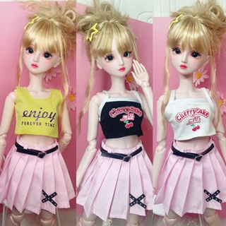 ชุดเสื้อสายเดี่ยว กระโปรงพลีท 1/3 60 ซม. bjd 1/4 1/6 สําหรับตุ๊กตา