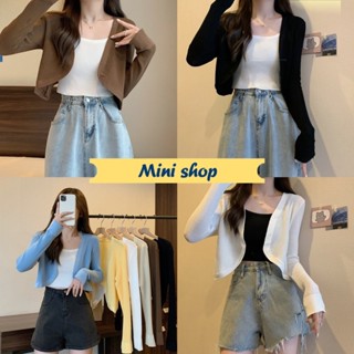 Mini shop🌸พร้อมส่ง🌸 (129-1) เสื้อคลุมแขนยาว ไหมพรม ดีเทลแขนจั้ม ผ้าร่องสีพื้น -C