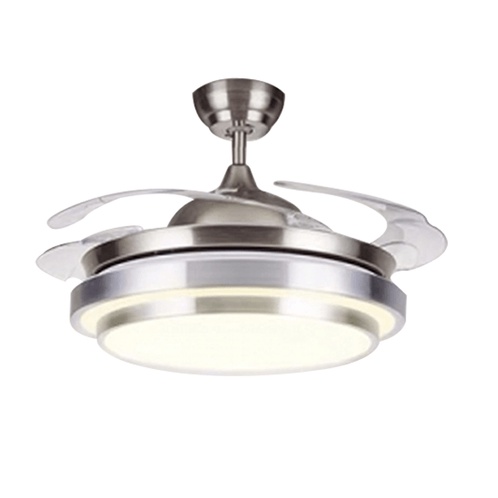 good.tools-EILON โคมไฟพัดลมเพดาน LED 2x36W 4 ใบพัดพับได้ 42" มีรีโมท ปรับได้ 3 แสง รุ่น 8001 สีเงิน 