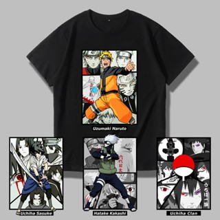 เสื้อยืดแขนสั้น พิมพ์ลาย Naruto Sasuke Kakashi Uchiha ทรงหลวม สไตล์ญี่ปุ่น แฟชั่นฤดูร้อน สําหรับผู้ชาย และผู้หญิง