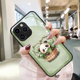 Dmy เคสโทรศัพท์มือถือกระจกนิรภัย ลายแพนด้าน่ารัก สําหรับ iPhone 14 Pro 12 mini 13 Pro max 11 XS max XR X 7 plus 8 6s 6 plus