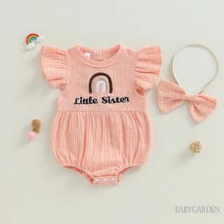 Babygarden-0-24 เดือน ชุดรอมเปอร์ แขนสั้น ลายรุ้ง พร้อมที่คาดผม เสื้อผ้าฤดูร้อน สําหรับเด็กผู้หญิง