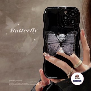 เคสโทรศัพท์มือถือนิ่ม กันฝุ่น กรอบหยัก ลายผีเสื้อ เรียบง่าย สีดํา สําหรับ IPhone 11 14 Pro Max IP 13 Pro 12Promax