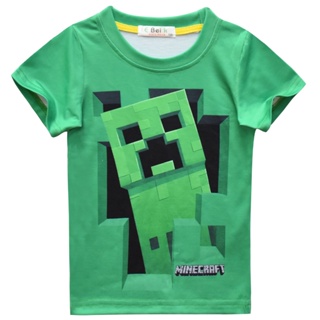 เสื้อยืดคอกลม แขนสั้น พิมพ์ลายการ์ตูน Minecraft สําหรับเด็กผู้ชาย และเด็กผู้หญิง