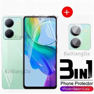 3 in 1 ไฮโดรเจล กันรอยหน้าจอ ด้านหลัง ป้องกันเลนส์กล้อง สําหรับ Vivo Y36 Y02A Y02s Y16 Y22s Y35 Y56 Y78+ Y 36 Y 02s Y 02A Y 16 Y 22s Y 35 Y 56 Y 78 4G 5G ฟิล์มป้องกัน