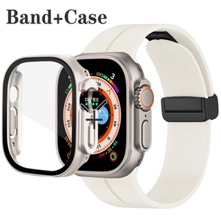 สายนาฬิกาข้อมือซิลิโคน แบบนิ่ม พร้อมเคสแม่เหล็ก สําหรับ Smart Watch Ultra Band 49 มม. 44 มม. 45 มม. 41 มม. 40 มม. 42 มม. 38 มม. 45 มม. iWatch Series 8 SE 7 6 5 4 3