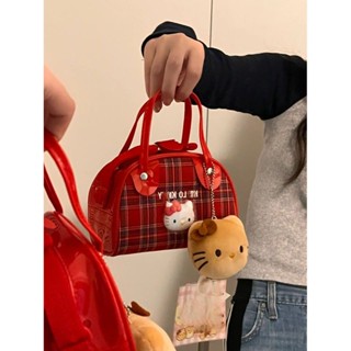 Hello Kitty Cat KT One Shoulder Checker Bag Vintage y2k Millennium Spicy Girls Cute Handbag Red Checker Crossbody Bag