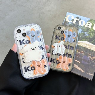 เคสโทรศัพท์มือถือ ซิลิโคนนิ่ม TPU ใส กันกระแทก ลายการ์ตูนหมีโคอาล่าน่ารัก เรียบง่าย พร้อมขาตั้ง สําหรับ iPhone 13 12 11 Pro Max 14 Plus