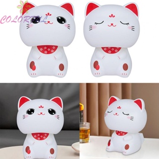 【COLORFUL】Solar Powered Big Head Lucky Cat Statue Ideal for Home and Car Decoration