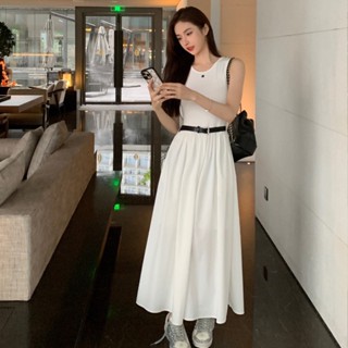 ♥ เช็คสินค้าก่อนสั่ง LONG MAXI DRESS + BELT  เดรสยาว แขนกุด มีน้ำหนัก หน้าอกปัก + เข็มขัด ชาแนล