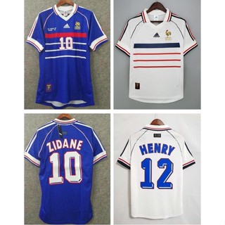 เสื้อกีฬาแขนสั้น ลายทีมชาติฟุตบอล Final 1998 ชุดเหย้า สไตล์ฝรั่งเศส เรโทร #10 ZIDANE #12 เฮนรี่