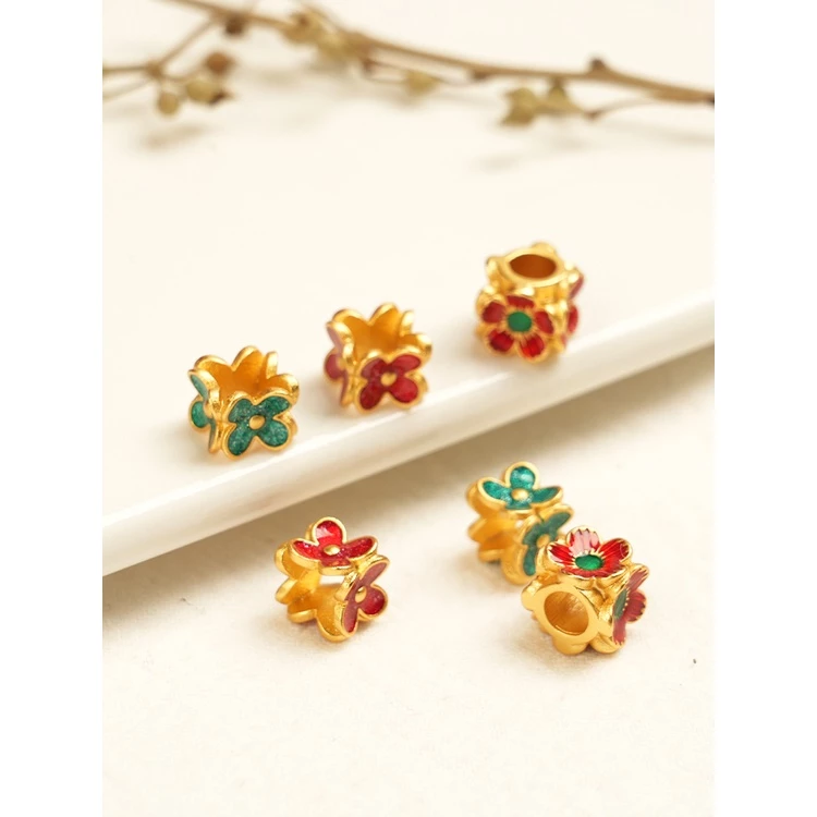 ลูกปัดทรายรูปดอกไม้สี่ใบ สีทอง อุปกรณ์ตกแต่งสร้อยข้อมือ DIY thumbnail 6