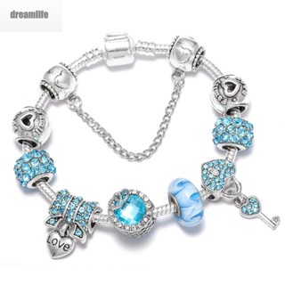 【DREAMLIFE】Bracelet Valentines Day Antique Silver Bangles Crystal Beads Bracelet