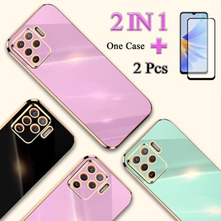 2 IN 1 OPPO A94 4G OPPO F19 Pro เคสชุบขอบทอง พร้อมกระจกนิรภัยโค้ง ป้องกันหน้าจอเซรามิก