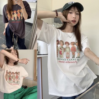 Korean🧧 เสื้อยืดคอกลมแขนสั้น สกรีนลายเด็กยืน 3 สี