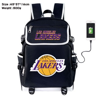 Los Angeles Lakers Houston Rockets กระเป๋าเป้สะพายหลัง กระเป๋านักเรียน ผ้าแคนวาส ชาร์จ USB สีดํา สําหรับเด็กนักเรียน