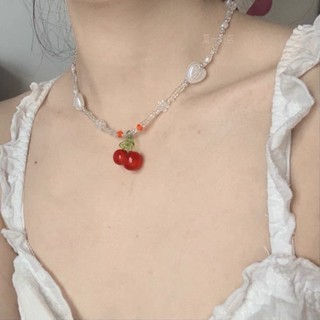 New Girl Cherry Pearl Beads Summer Simple Necklace Clasp Chain Love