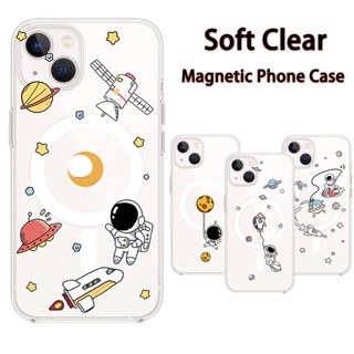 เคสโทรศัพท์มือถือแบบใส กันกระแทก ลายการ์ตูนนักบินอวกาศ Magfit น่ารัก สําหรับ IPhone 14 Pro Max 14 Plus 13 Pro Max 12 11 Pro Max
