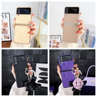 เคสโทรศัพท์มือถือ ฝาพับ พร้อมสายโซ่คล้อง สีดํา สําหรับ Samsung Z Flip4 Z Flip3 Z Flip 4 Z Flip 3