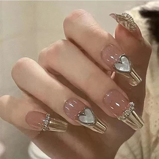 （เครื่องมือให้อาหาร）เล็บแฟชั่น เล็บปลอม ชนิดอะคริลิค สไตล์ฝรั่งเศส สีขาว ชมพู 24 ชิ้น