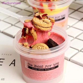 Ruisurshine ใหม่ ถ้วยพลาสติกใส่ขนมหวาน พร้อมช้อนมูส ทรงกลม ขนาดเล็ก 100 มล. 5 ชิ้น