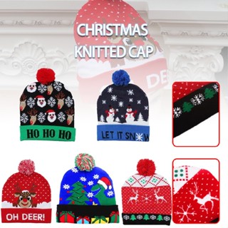 Women Men Unisex Christmas LED Flashing Light Hat Beanie Cap Pom DIY Decor