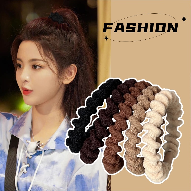 2024 สไตล ์ ใหม ่ สีกาแฟผม Tie สาวฤดูใบไม ้ ร ่ วงแฟชั ่ นยาง Band Headdress