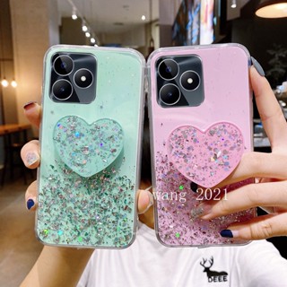 พร้อมส่ง ใหม่ เคสโทรศัพท์มือถือนิ่ม ปิดด้านหลัง ประดับเลื่อม รูปหัวใจ พร้อมขาตั้ง สําหรับ Realme C53 C55 NFC 2023 RealmeC53