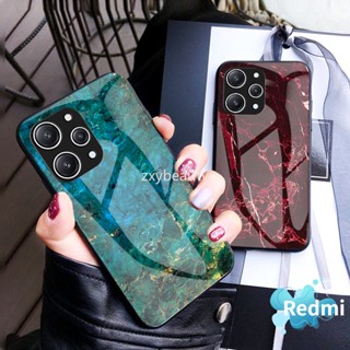 เคสโทรศัพท์มือถือกระจกนิรภัย TPU แบบนิ่ม ลายหินอ่อน หรูหรา สําหรับ Redmi 12 2023 Redmi12 4G