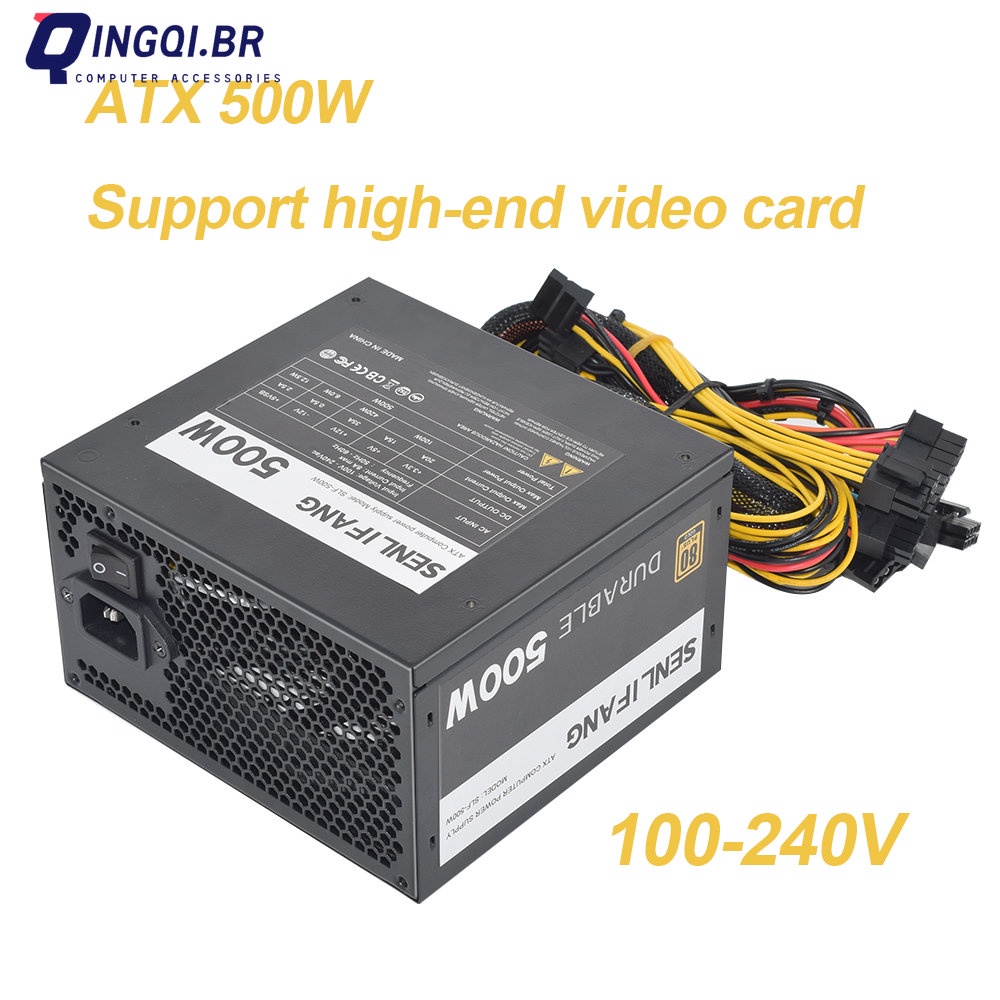 SENLIFANG Atx 500W Pc PSU 80PLUS 110 V/220 V PFC สีดําสําหรับเล่นเกมแหล่งจ่ายไฟเงียบสูงสุด Peak 700W