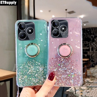 เคสป้องกันโทรศัพท์มือถือใส แบบนิ่ม ลายกากเพชร มีแหวนคล้อง สําหรับ Realme C35 C53 C51 C55 C55 C35 C51 C53