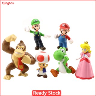 Qtou ตุ๊กตาฟิกเกอร์ Mario Action Figures การ์ตูนเจ้าหญิงเห็ด ของขวัญ สําหรับตกแต่งแฟน 6 ชิ้น