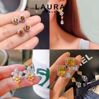 Laura Jewelry ต่างหูสตั๊ด เงิน 925 ประดับไพลิน มรกต หรูหรา สําหรับผู้หญิง M097