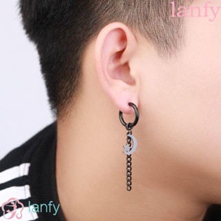 LANFY ต่างหูห่วง สเตนเลส ลายดวงจันทร์ ดาว สไตล์พังก์ ฮิปฮอป สําหรับผู้ชาย