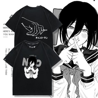 Chainsaw Man Reze อนิเมะเสื้อยืดผู้ชายและผู้หญิงแขนสั้นผ้าฝ้ายแท้ พิมพ์ลายเทรนด์ครึ่งแขน เสื้อผ้า