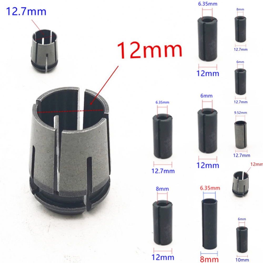 Top-quality Cone Nut Router Chuck 1/4\" 12.7 มม. 12 มม. 3/8\"" อะแดปเตอร์ 6 มม. 8 มม."