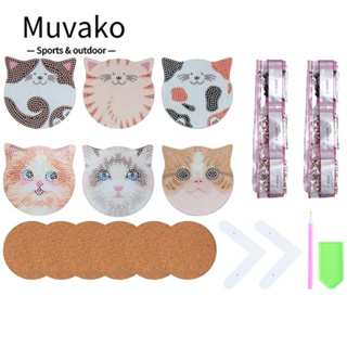 MUVAKO ชุดจานรองแก้ว ปักครอสสติตช์คริสตัล รูปแมว สําหรับผู้ใหญ่ diy