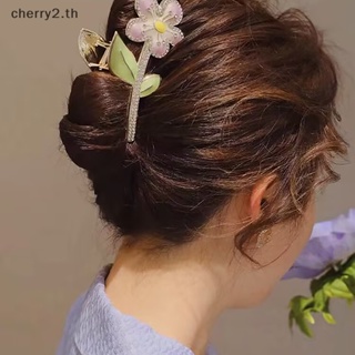 [cherry2] ใหม่ กิ๊บติดผมหางม้า โลหะ ลายดอกไม้ สีทอง หรูหรา เครื่องประดับผม สําหรับผู้หญิง [TH]