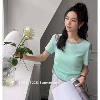 NZN เสื้อยืดแขนสั้น สีตัดกัน แฟชั่นสําหรับผู้หญิง 4 สี