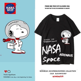 NASA astronaut Snoopy animation co branded Summer Cotton Short Sleeve mens loose and versatile half sleeve couple cloth