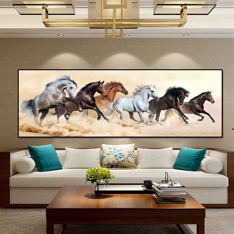 ภาพวาดผ้าใบ รูปม้าวิ่ง ขนาดใหญ่ สไตล์โมเดิร์น สําหรับตกแต่งผนังบ้าน ห้องนั่งเล่น (ไม่มีกรอบ)