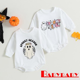 Babybaby- ชุดรอมเปอร์ พิมพ์ลายตารางหมากรุก ตัวอักษร ฮาโลวีน เสื้อผ้าเด็ก