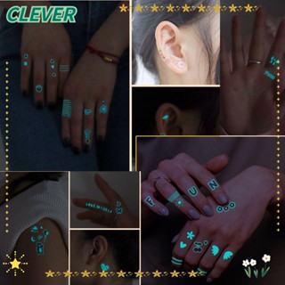 CLEVER สติกเกอร์รอยสักเรืองแสง กันน้ํา รูปดาว ขนนก สีฟ้า