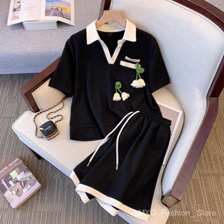 เสื้อยืดโปโล แขนสั้น กางเกงขาสั้น 100-150 กก. สองชิ้น ลดอายุ ฤดูร้อน สําหรับผู้หญิง