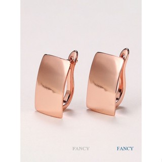 Fancy ต่างหูเรียบ เรียบง่าย สําหรับผู้หญิง สีโรสโกลด์ สี่เหลี่ยม การออกแบบมันวาว แฟชั่น อเนกประสงค์ ต่างหูหญิง