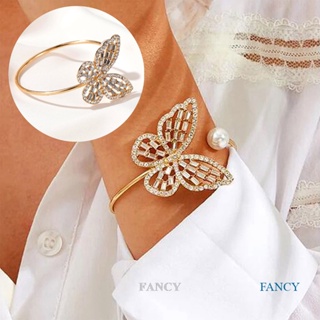 Fancy ขายดี สร้อยข้อมือ ประดับไข่มุกคริสตัล เพทายกลวง ผีเสื้อ ปรับได้