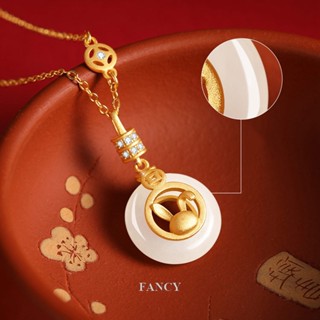 Fancy สร้อยคอ จี้หยกกระต่าย สีทอง สไตล์จีนย้อนยุค โรแมนติก ของขวัญวันหยุดเพื่อนรัก