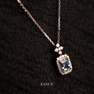 Fancy สร้อยคอ จี้สี่เหลี่ยม ประดับเพทาย สีฟ้าอ่อน เครื่องประดับแฟชั่นสตรี งานหมั้น งานแต่งงาน